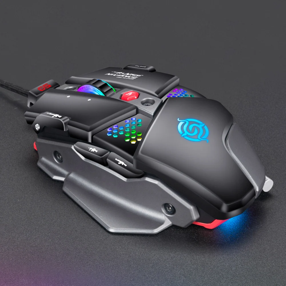 G9 Проводная игровая мышь USB 6400 DPI 8 кнопок RGB подсветка металлическая Механическая