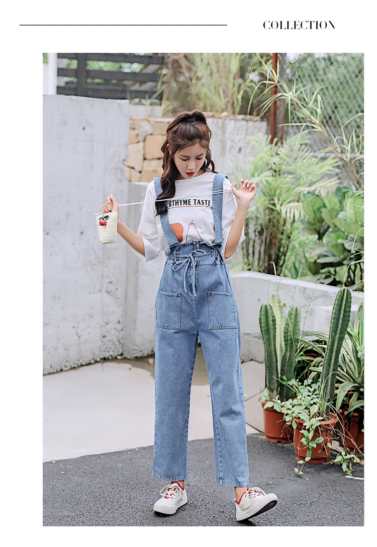 Женские осенние джинсовые комбинезоны женские повседневные брюки с эластичным