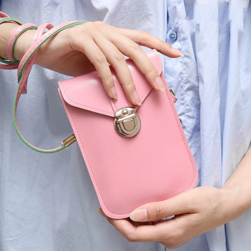 

Hot Selling Touches Screen PU Leather Change Bag Women Crossbody Mobile Phone Pouch Wallet Mothers Day Gift -B5