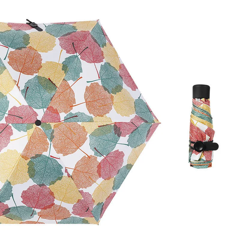 Colorful leaf(5fold) DMBRELLA небольшой Зонт складывающийся в карман для дождя женский подарок для мужчин Мини зонтик для девочек анти-УФ водонепроницаемый портативный путешествия DM138 - Цвет: Colorful leaf(5fold)