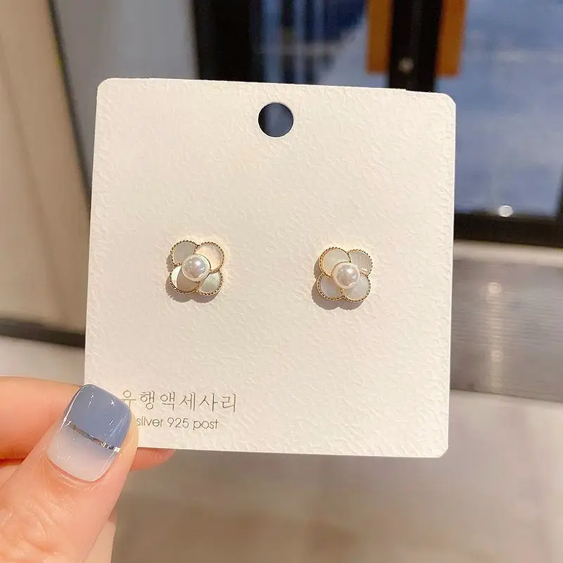 Delicate Simulated Pearl Natural Shell Earrings Gold Color Cute Flower Stud Fashion Women Jewelry | Украшения и аксессуары