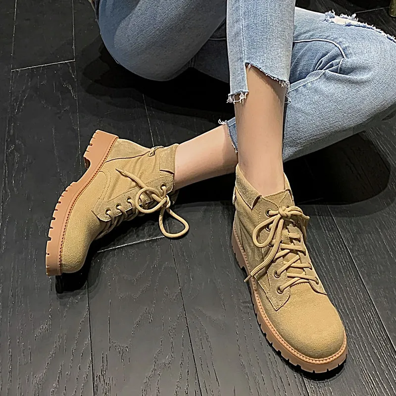 

2021 Winter New Canvas Fashion Boots Simple Style Round Toe Handmade