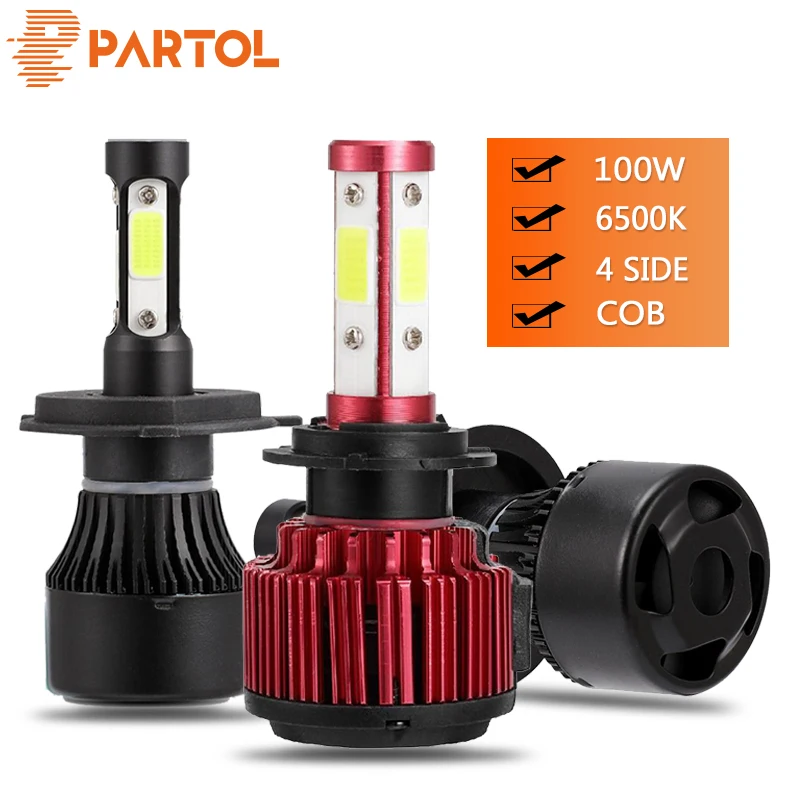 100W H4 светодиодный лампы для передних фар 12/24V Авто Противотуманные фары 4 стороны