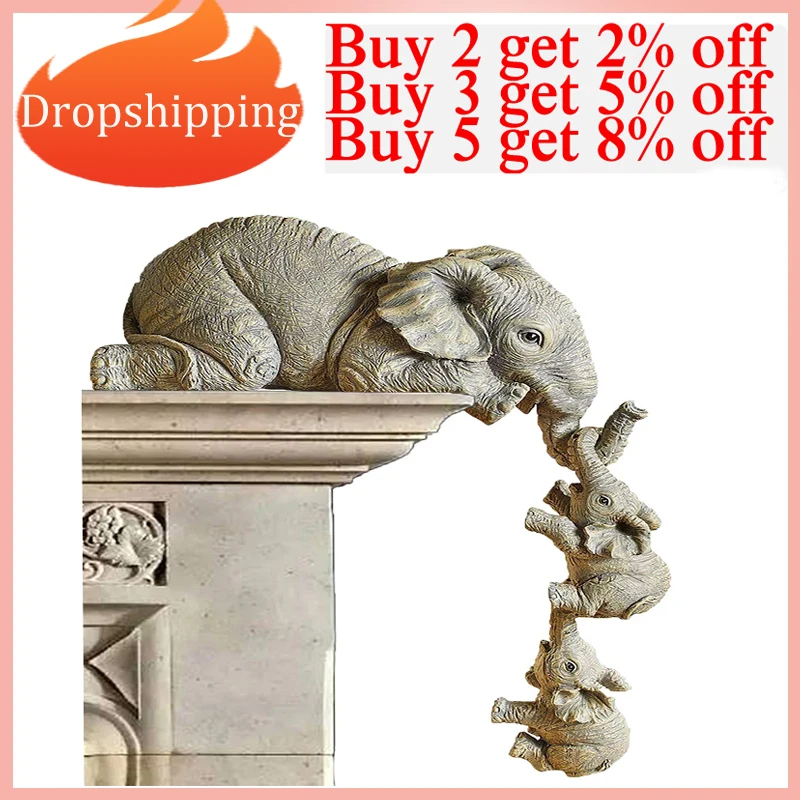 

Elephant Resin Decoration Hand-Painted Resin Figurines Mother And Two Babies Hanging Desktop Decor Elephant Resin Decoration