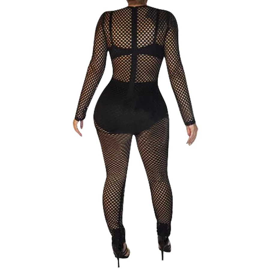 Сексуальный женский комбинезон из прозрачной сетки блестящая жемчужина боди с