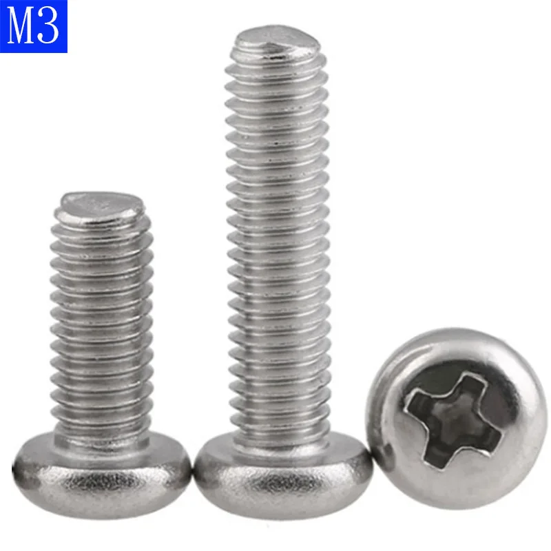 

M3 X 0.5 ( 3mm ) 304 Stainless Steel Phillips Pan Head Machine Screws DIN 7985 A2-70