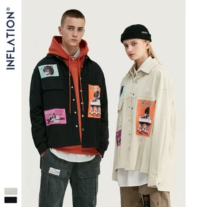 Мужская свободная рубашка INFLATION DESIGN, Повседневная черно-белая рубашка с графическим принтом, 92154 Вт