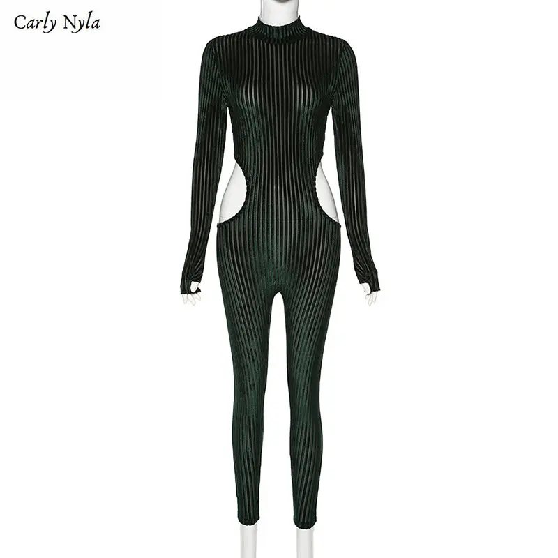 Carly Nyla 2020 высокое качество зеленый/красный тонкий полый женский комбинезон