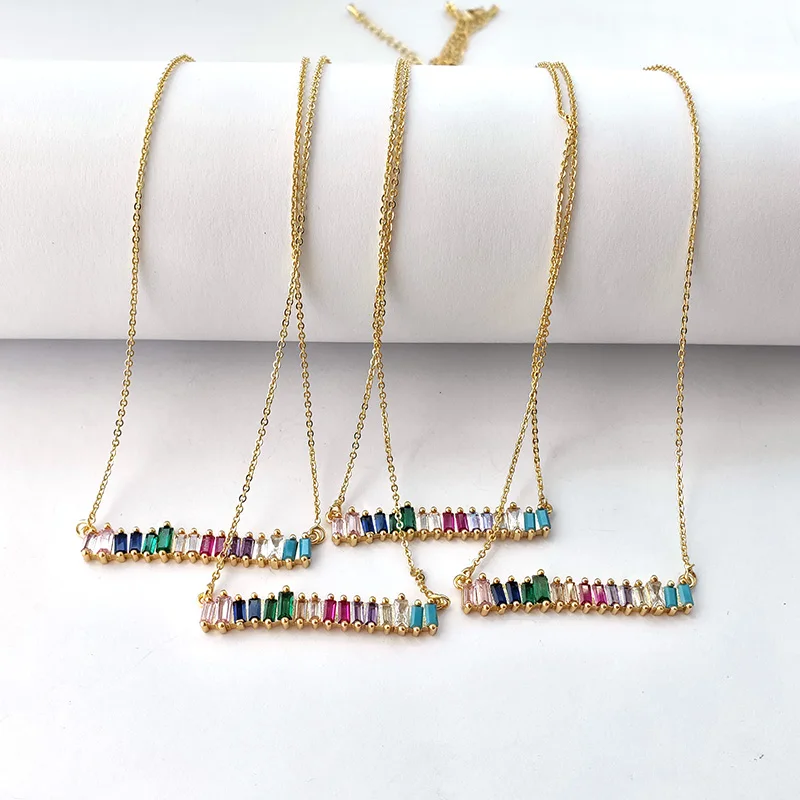 

5 Pcs Rainbow Cubic Zirconia delicate necklace choker colorful CZ baguette drop charm necklace Women Jewelry NK438