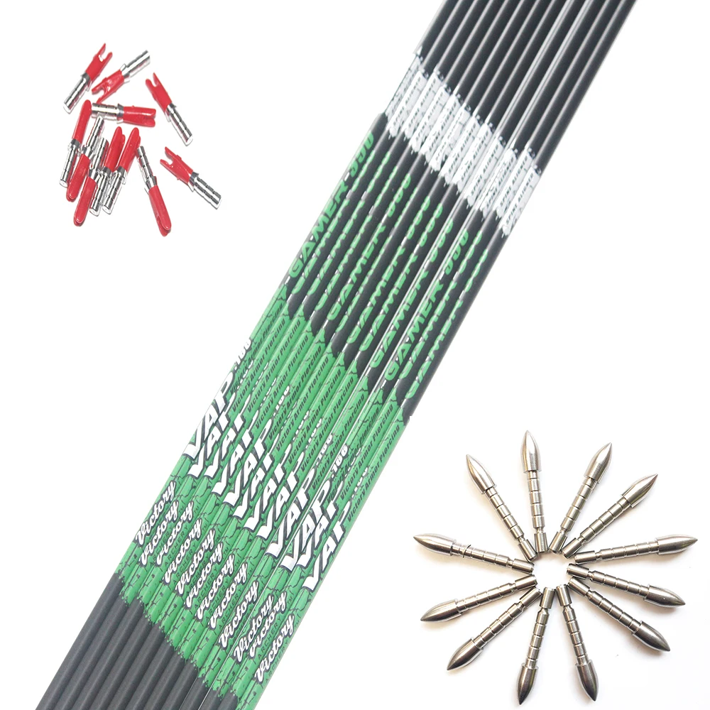

12pcs Archery carbon arrow shafts spine350 400 500 ID4.2mm+12pcs pin nock+12pcs Stainless steel target point for DIY shooting