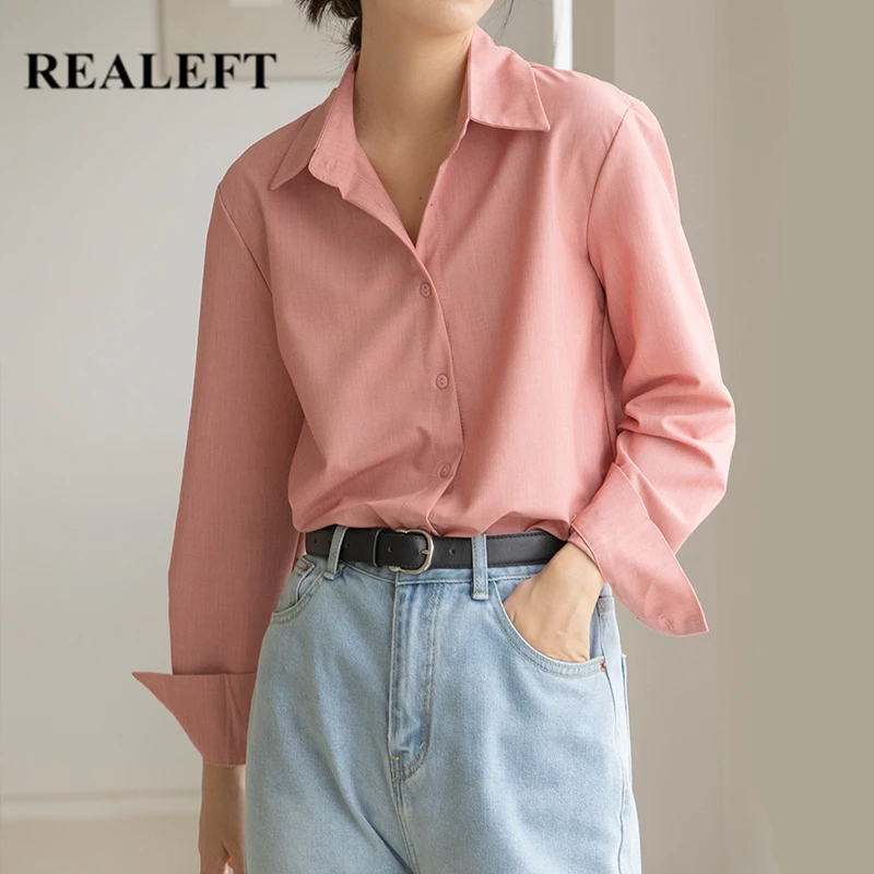 

REALEFT Elegant OL Style White Formal Women's Blouse Turn-down Long Sleeve Shirts Female Workwear Tops 2021 New Spring Summer