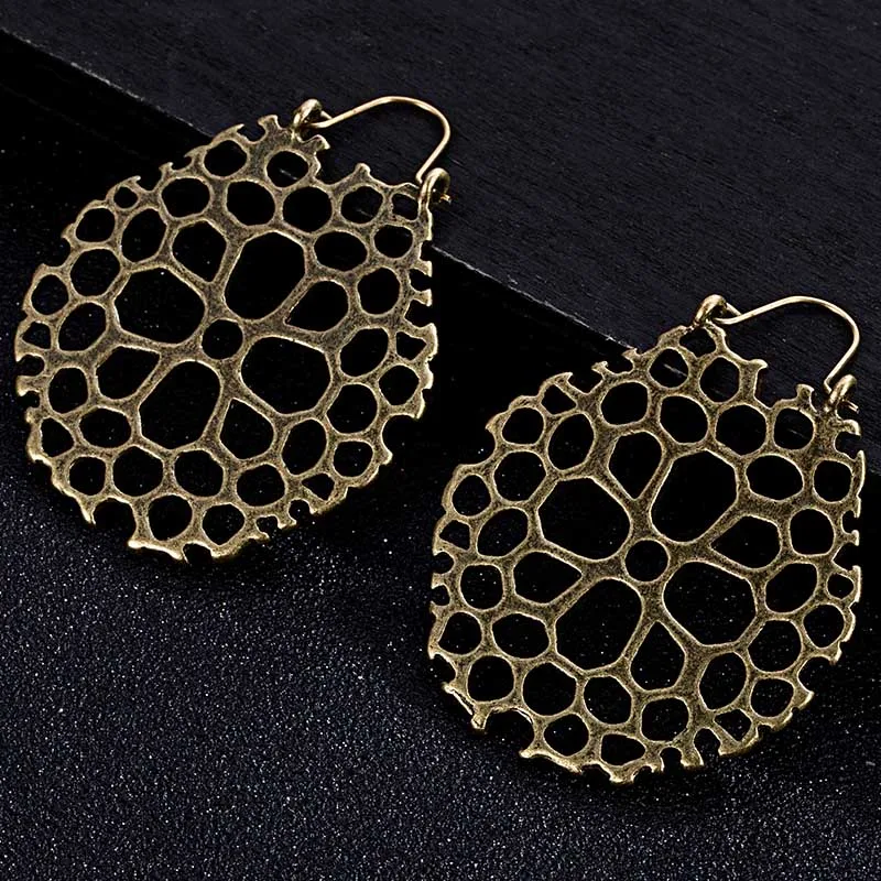 Bronze Индийские племенные латунные серьги, висячие серьги-капельки, украшенные цветами вихревые «цыганские» серьги для женщин, богемные Винтажные серьги EAR00C07B - Окраска металла: Bronze