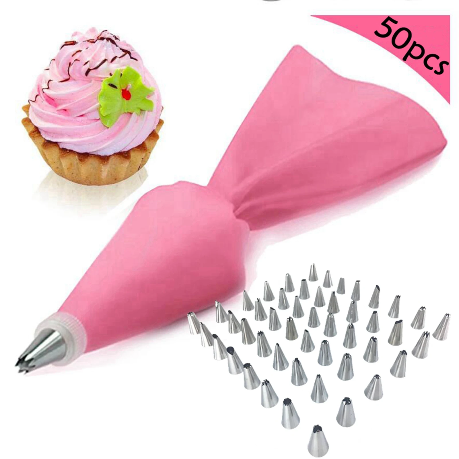 

50Pcs/Set DIY Cake Decorating Tools Reusable Piping Nozzles Set Pastry Bag Piping Cream Tips Converter Baking Cake Tool Set