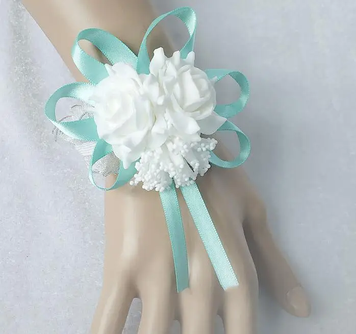 YO CHO Prom Beutiful PE розы вечерние цветы на запястье Свадебные наручные Цветы розовые подружки невесты шелковый корсаж ручной цветок для свадьбы - Цвет: Tiffanyblue