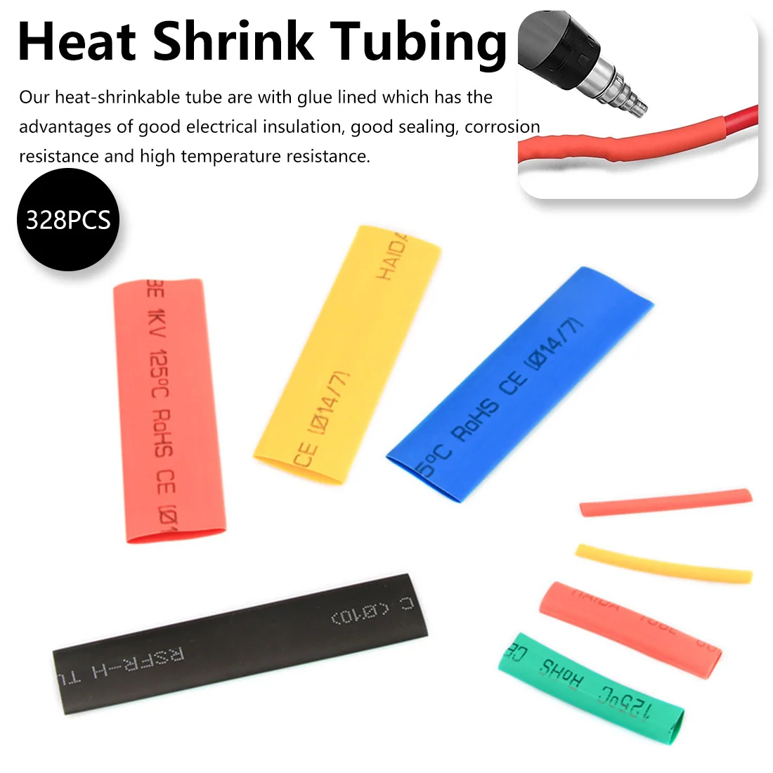 328 шт. ассортимент электронные 2:1 обмотка для проводов, кабелей утепленная Полиолефиновый термоусадочный трубка коэффициент трубопровода изоляционные, термоусадочные трубки