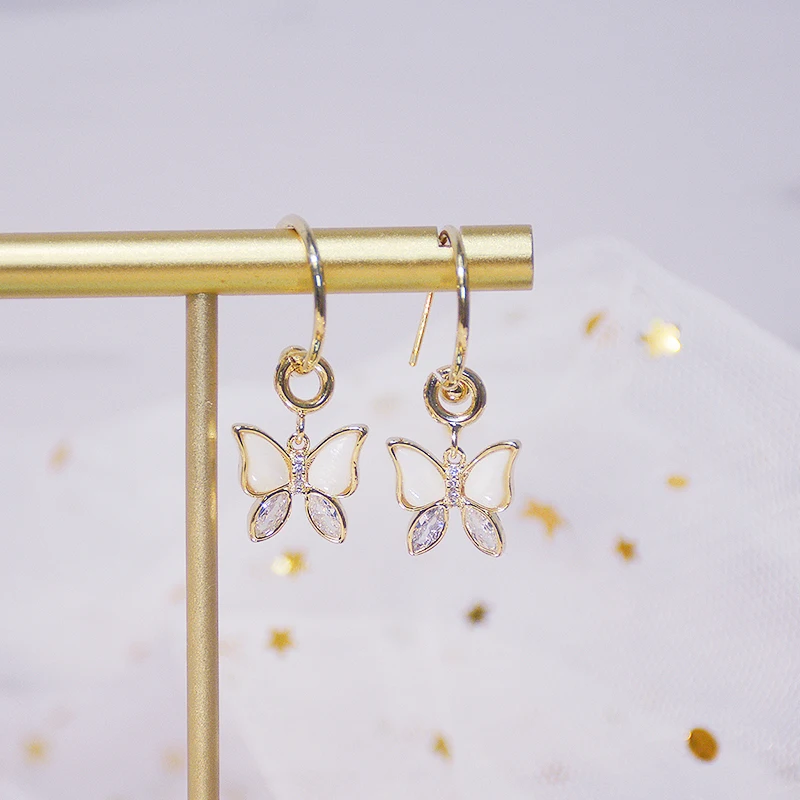 

Trendy Elegant 14K Real Gold Plated Butterfly Ear Hook for Women Top AAA Shiny Zircon S925 Silver Needle Jewelry Party Nice Gift