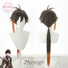 Парик Genshin Impact для косплея Zhongli, коричневые термостойкие синтетические волосы для косплея на Хэллоуин