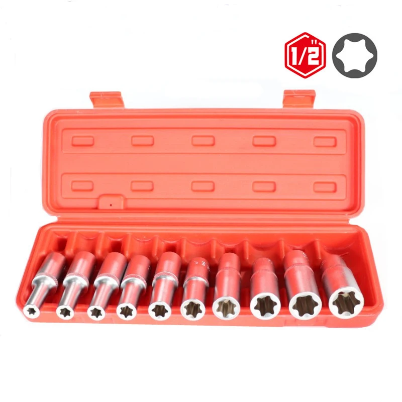 1/2 Inch Drive Torx Deep Socket Set E16 E18 E20 E22 E Type Long Wrench Head For Ratchet Box End Wrench Sleeves Set