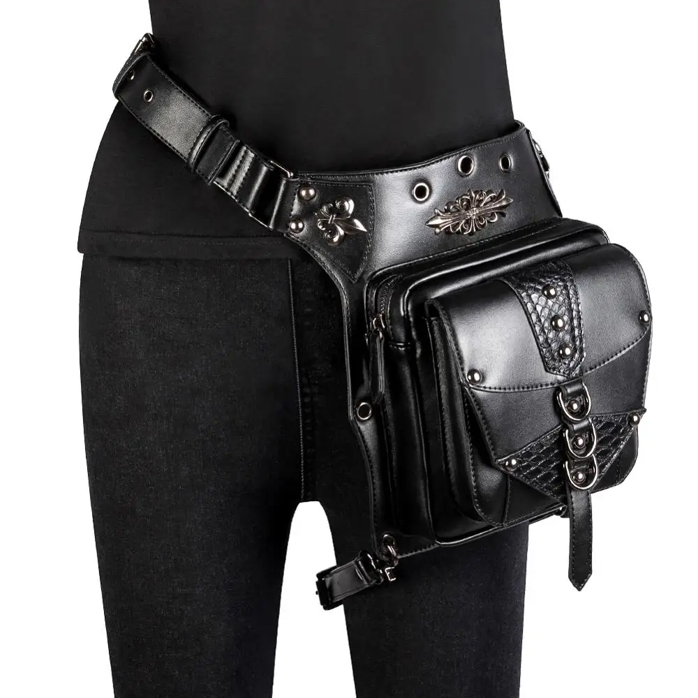 

Women Waist Bag Female Fanny Pack Belt Bags Small Leg Bag Steampunk Bags Gothic Messenger Bag Hip Hop Bum Pack Fashion Purse D06