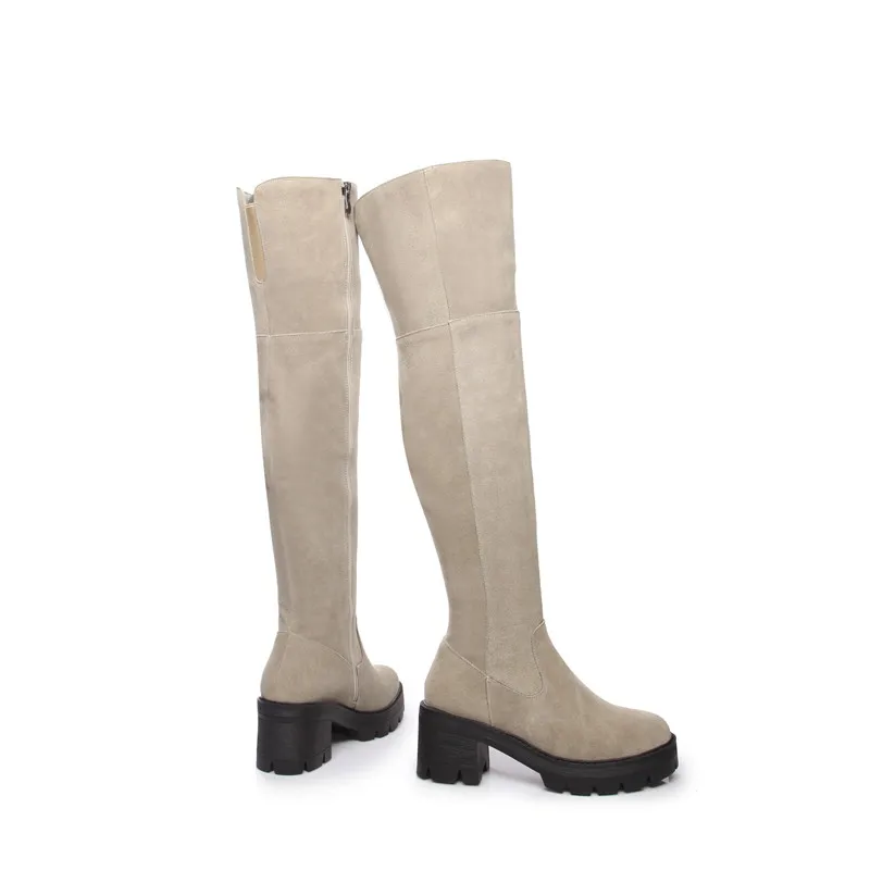 Женские сапоги выше колена MORAZORA черные однотонные Сапоги на платформе и толстом