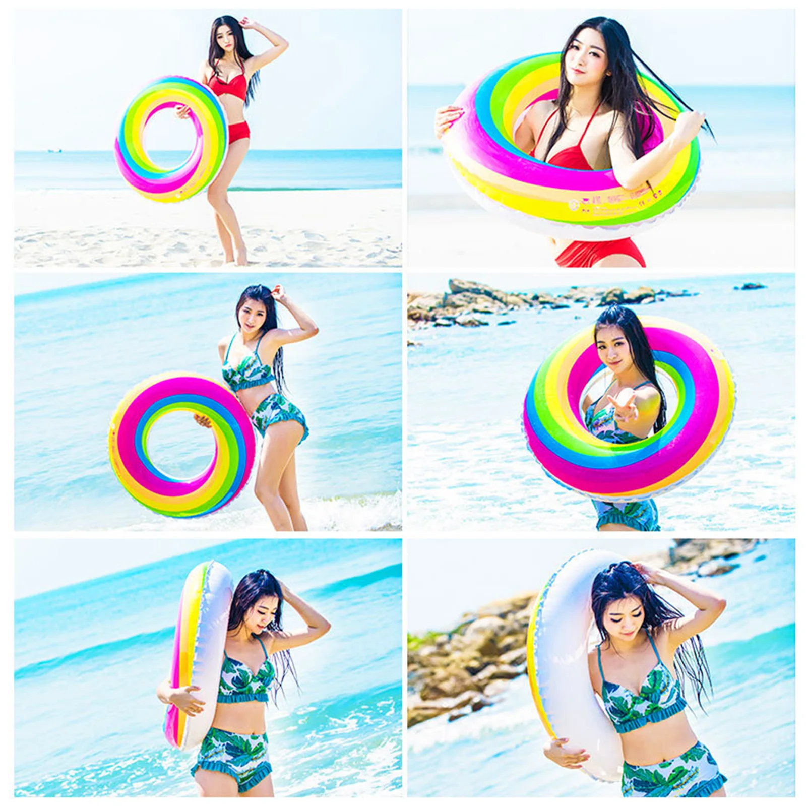 

Inflatable Gradient Swimming Float Mermaid Pool Float Rainbow Colorful Swimming Ring Adults Women Holiday Party Pool Toys