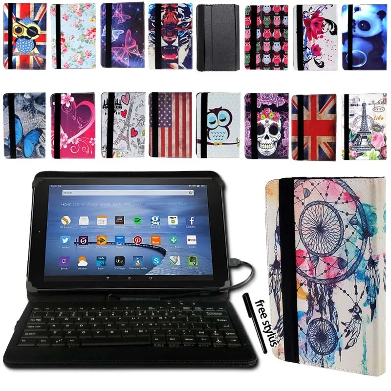 

KK&LL For Amazon Fire HD 8 (6th/7th/8th Gen, 2016 2017 2018 Release)-PU Leather Tablet Stand Folio Cover Case+Micro USB keyboard