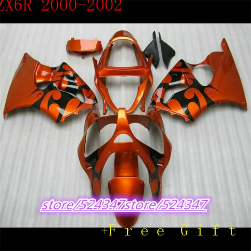 

ABS Injection New orange black full Fairing for KAWASAKI ZX6R 00-02 ZX-6R 2000-2002 ZX 6R 636 00 01 02 2000 2001 2002 body kit