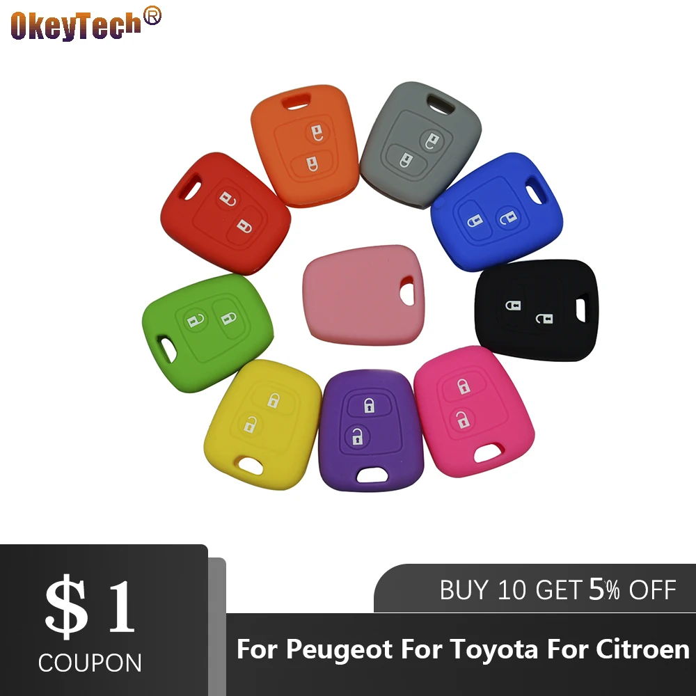 

OkeyTech 2 Buttons Silicone Rubber Car Remote Key Case Cover For Peugeot 107 206 307 207 408 Key For Citroen C2 C3 C4 For Toyota