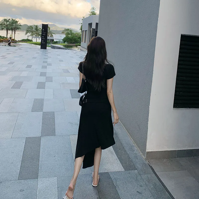 

Elegant Vintage Dress French Solid O-Neck Shirring Slim Midi Dress Office Lady Korea Style Casual Thin Women Dresses Summer 2021