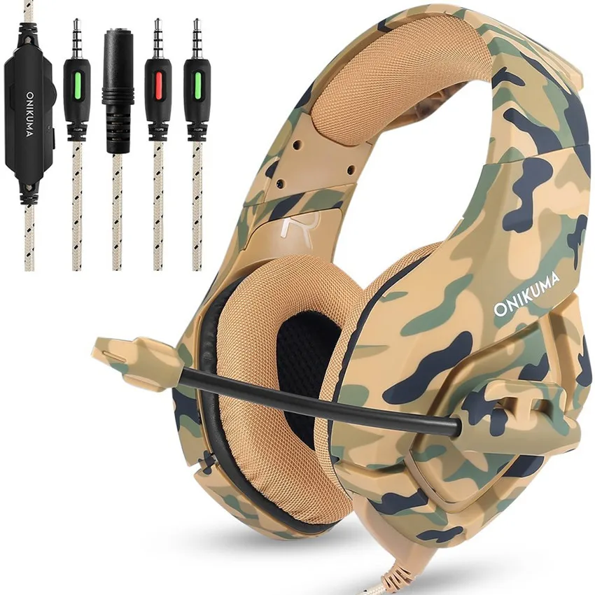 

ONIKUMA K1 Camouflage PS4 Headset Bass Gaming Headphones Game Earphones Casque with Mic for PC Mobile Phone New Xbox One Tablet