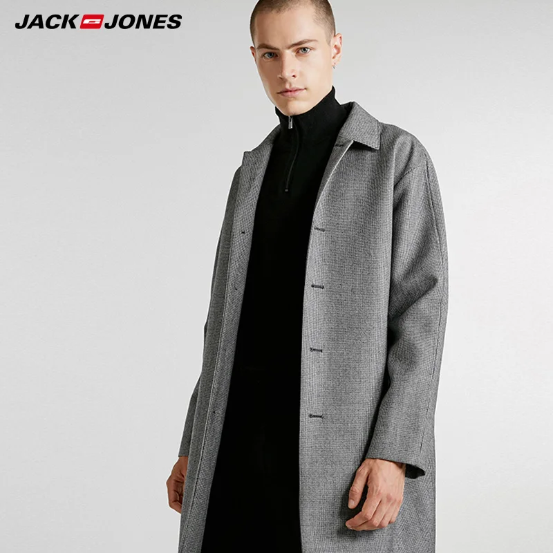 JackJones мужские зимние средней длины из смешанной шерсти клетчатое пальто | 218327518