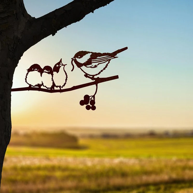 Металлические украшения в виде птиц искусство на дереве металлический двор