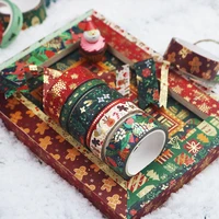 21rollbox christmas bronzing tape xmas series snowflake elk gingerbread japan paper tape new year gift box decor sticker label