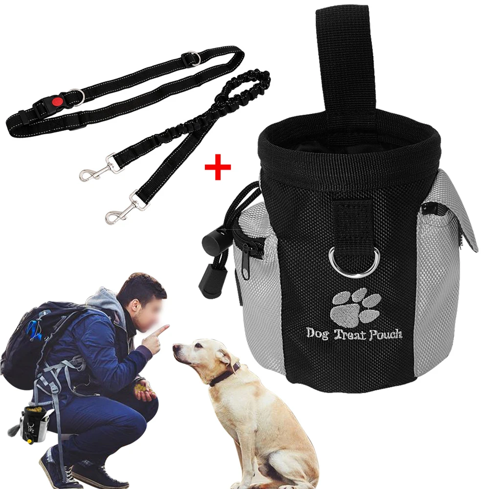 

Эластичный нейлоновый поводок для собак, тренировочная поясная сумка для домашних животных, сумка для лакомства, съемные карманы для хране...