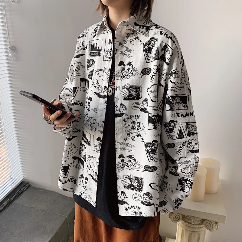 2020 модная Корейская одежда мужские свободные рубашки строгие для влюбленных