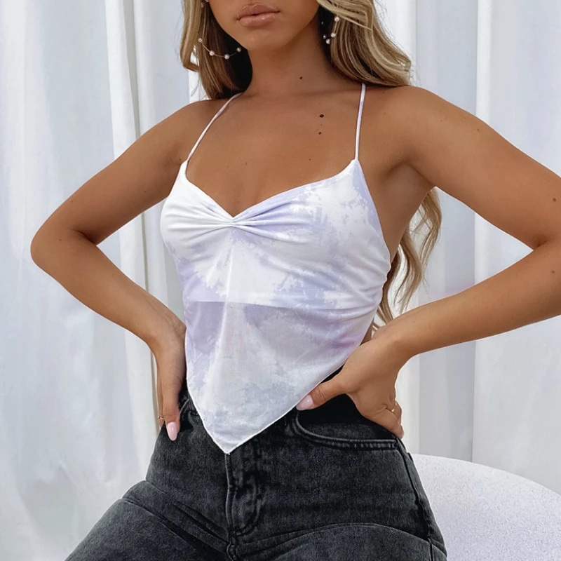 Кроп топ Musuos женский с принтом пикантный бандажный жилет открытой спиной на