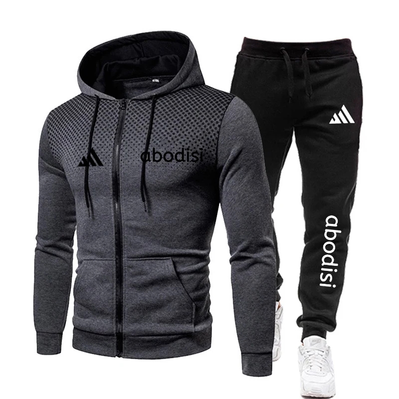 

New Men's Autumn Winter Sets Zipper Hoodie+Pants Two Pieces Casual Tracksuit Male Sportswear Brand Clothing Sweat Suit