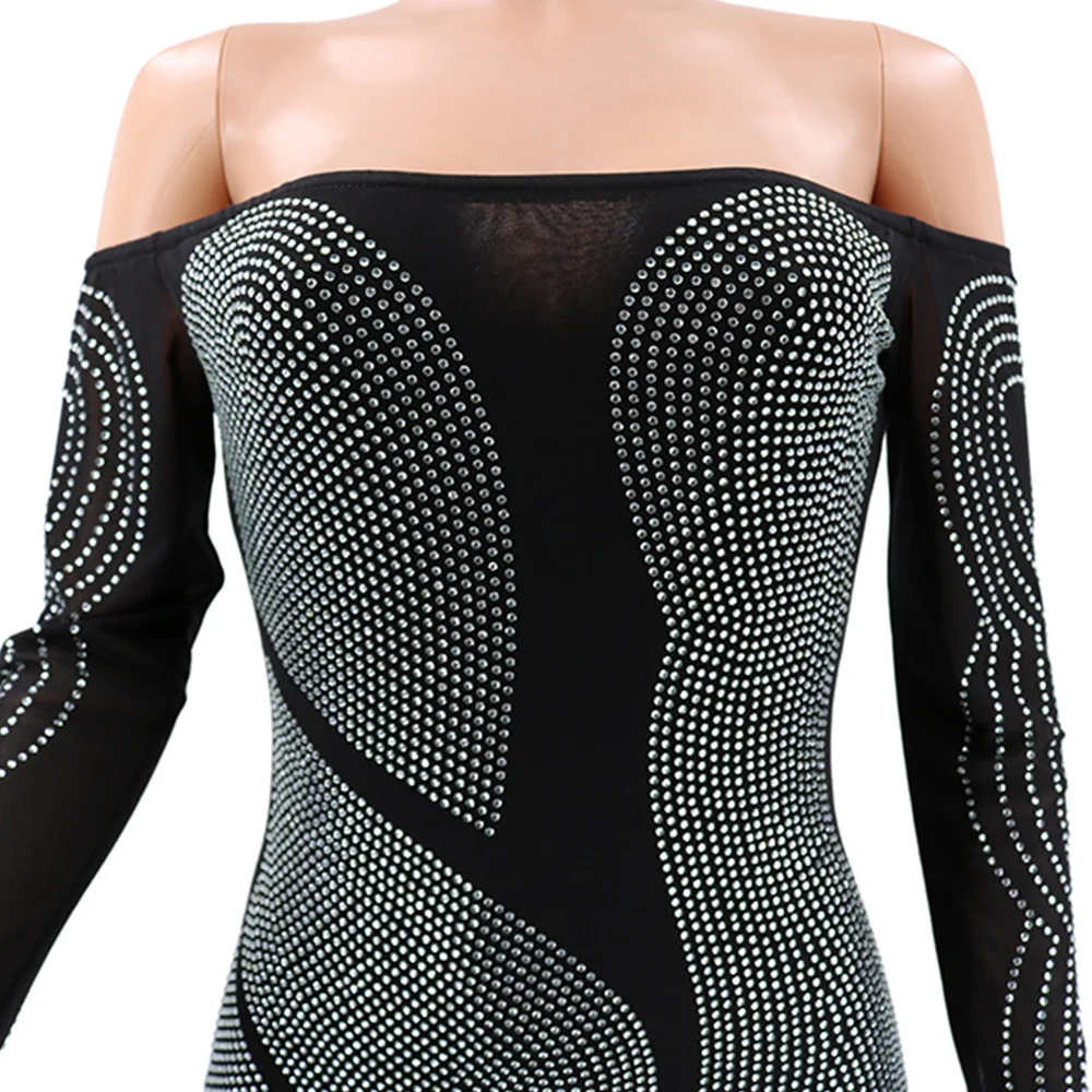 DYMADE Сексуальные вечерние платья с открытыми плечами стразы Сплит элегантное