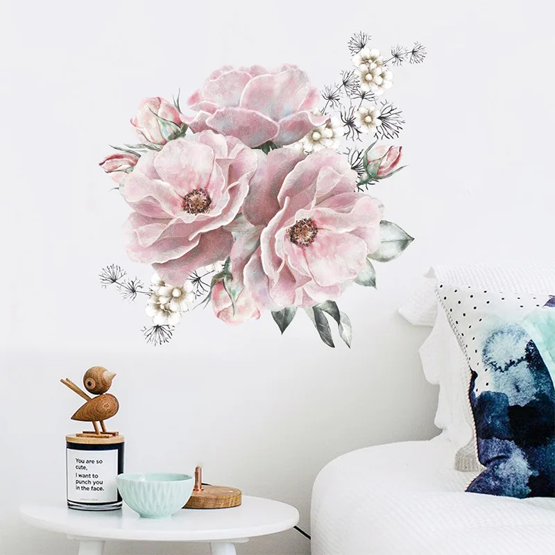 

Watercolor Flower Wall Stickers for Furniture Modern Bedroom Home Decoration Living Room Art Mural Self-adhesive Warm Decals