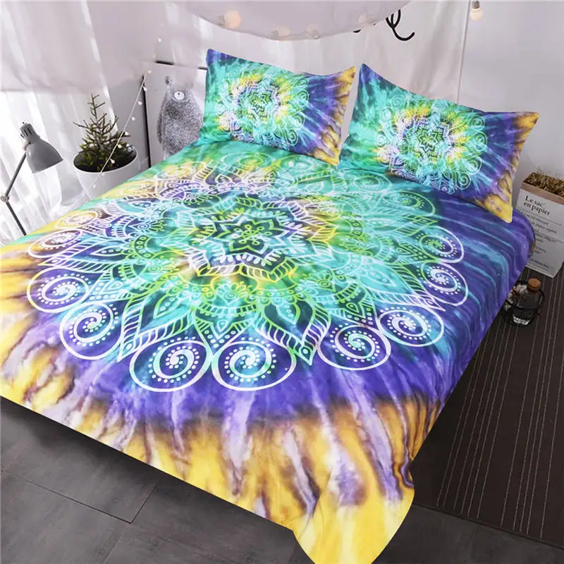 Blesslive цветок лотоса Tie Dye постельное белье 3 шт. богемный Мандала пододеяльник Желтый Фиолетовый Зеленый Tye Dye домашний текстиль - Цвет: 1