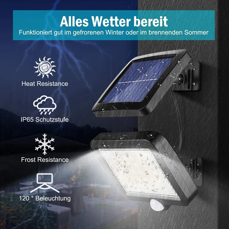 

56 LED Outdoor Solar Lights with Motion Sensor, 120 Lighting Angle, Solar Wall Light for Garden with 5Metre Cable