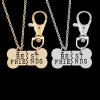 2 pcs set best friends necklace women bff necklaces key chain friendship necklaces dog bones animal pendants choker