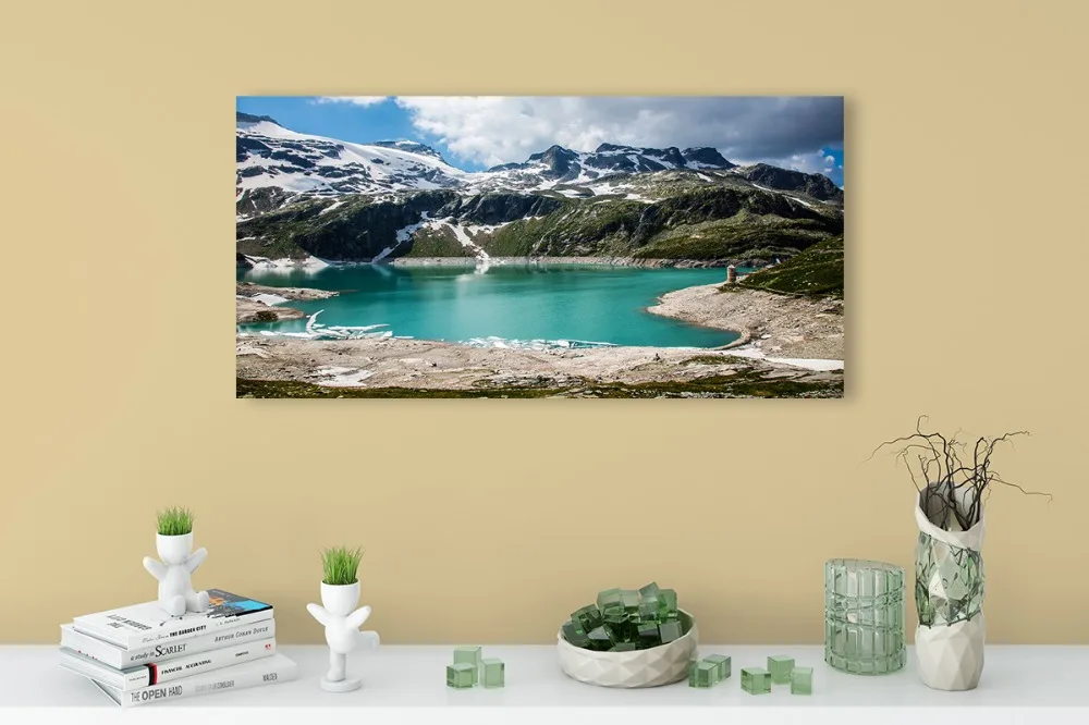 Настенные художественные плакаты с изображением голубого неба озера лодки гор