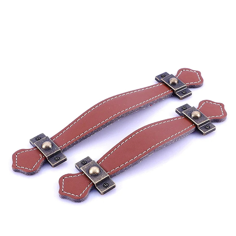 Винтажная кожаная мебель ручки 96 128 мм двери пояс Потяните для шкафа ящика Сумки