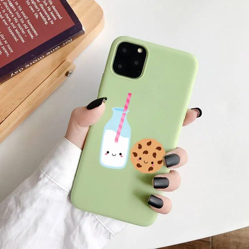

food Cute Milk Biscuits Phone Case Green Candy Color for iPhone 6 7 8 11 12 s mini pro X XS XR MAX Plus