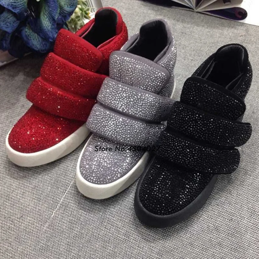 

Женские ботинки в классическом стиле, осенние модные ботинки на плоской подошве с кристаллами, черные, серые, красные женские ботильоны со стразами на платформе