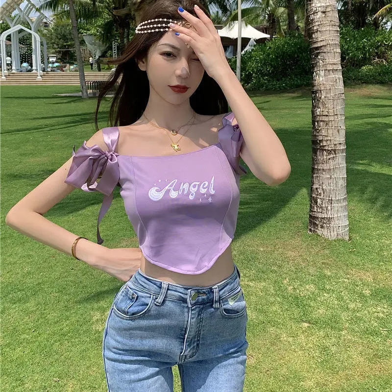 

Bow Print Sleeveless Hot Girl Vest Top Women 's Clothing 2021 Summer Internet-Famous Outdoors Short Bottoming Sling Fashion