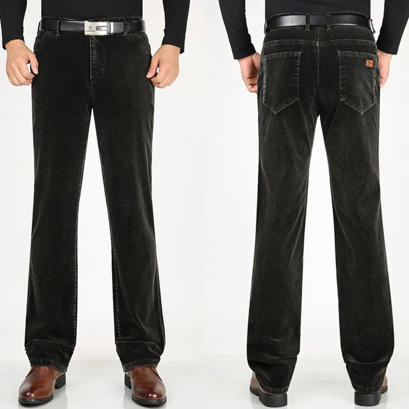Зимние новые мужские Стрейчевые хлопковые вельветовые штаны с высокой талией