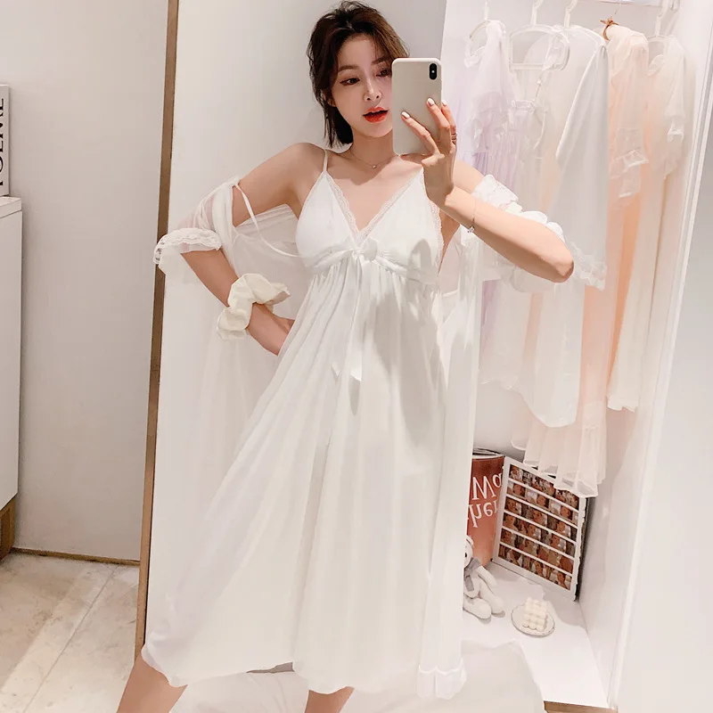 

Сетчатое сексуальное женское белье, прозрачное кружевное Ночное платье и халат, комплект из 2 предметов, просвечивающее ночное белье (с нагр...