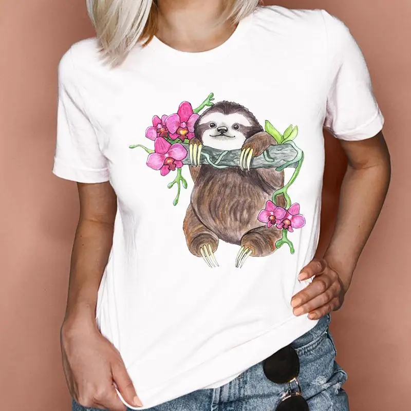 

Fashion T-shirts Women Sloth Animal Trend Print Female Cartoon Stylish Short Sleeve Graphic T Top Female Shirt Tee T-Shirt
